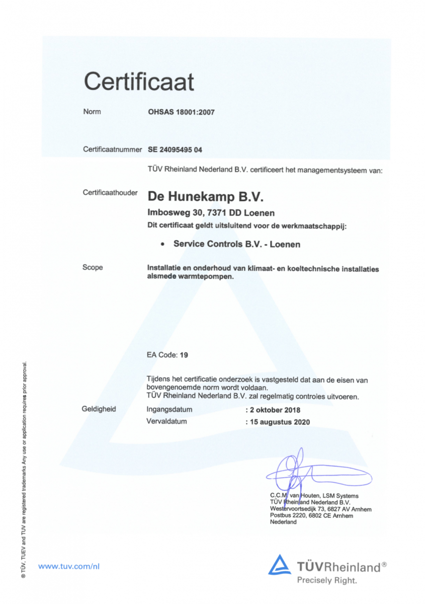 ISO OHSAS 18001 certificaat Service Controls