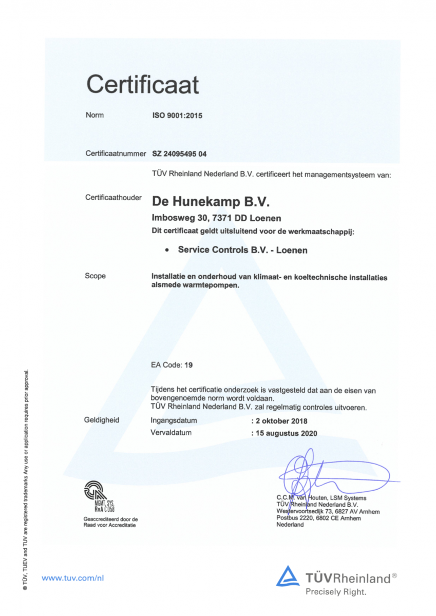 ISO 9001 certificaat Service Controls